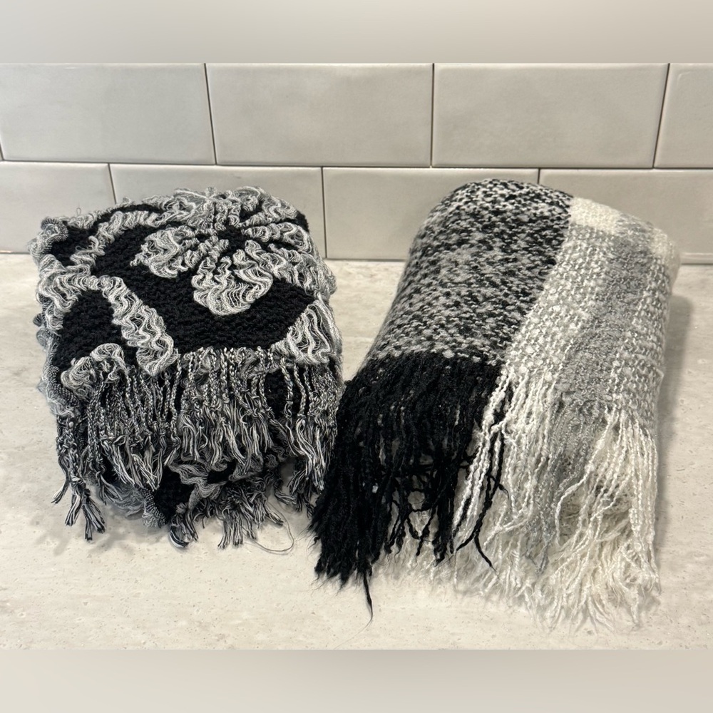 Charming Charlie Monochrome Scarf Bundle | Plaid & Floral Textured Knit